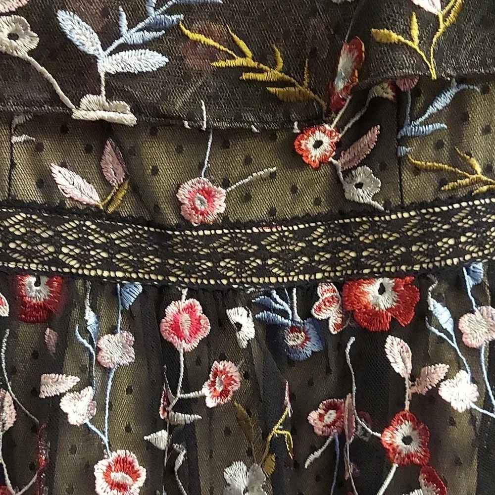 ADRIANNA PAPELL Black Floral Embroidered Tiered Fit Off-the-Shoulder Dress NEW 6 - Picture 5 of 15